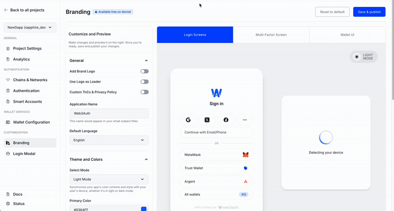 Web3Auth Whitelabeling Dashboard